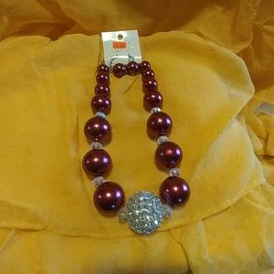 Burgundy Necklace with matching pierced earrings.